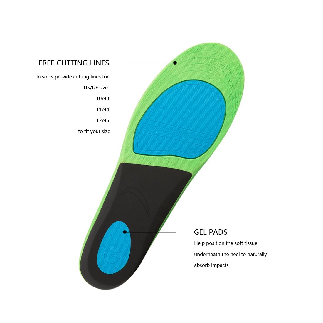 2018 New Design Shock Absorption PU Shoe Insoles for Running