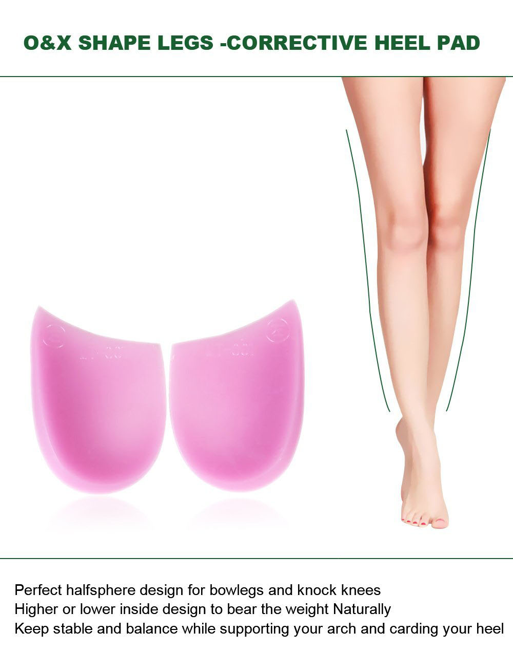 OX Type Leg Heel Inserts Orthopedic Insole Perfect Halfsphere Design for Bowlegs and Knock Knees