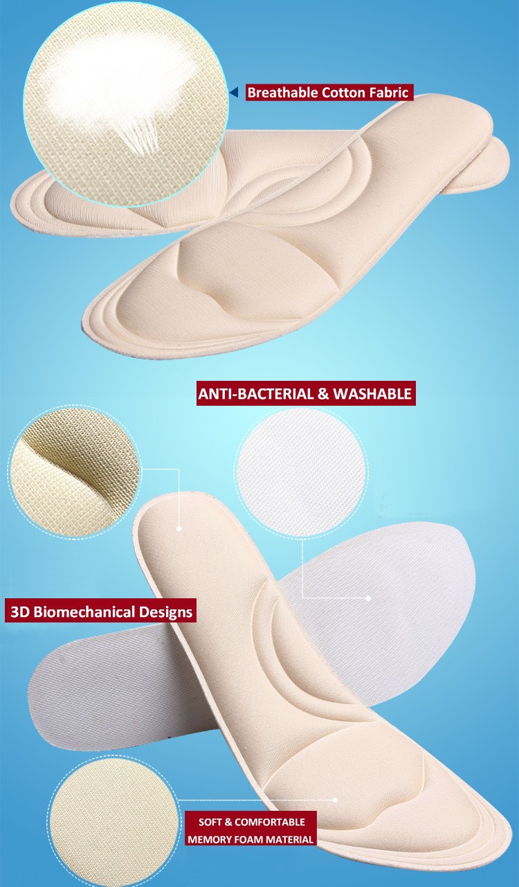 Shock Absorption 3D Massage Memory Foam Insole Soft Deodorant Arch Support Foam Insole