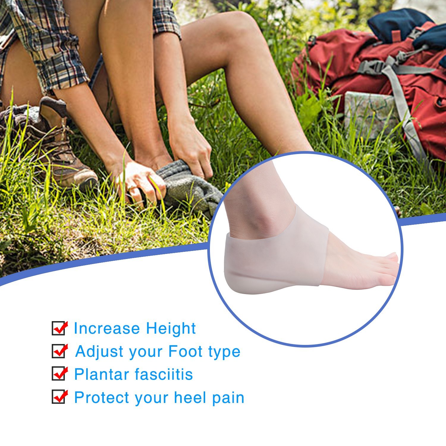 Plantar Fasciitis Silicone Heel Sock Heel Lift Insoles Silicone High Increase Shoe Inserts