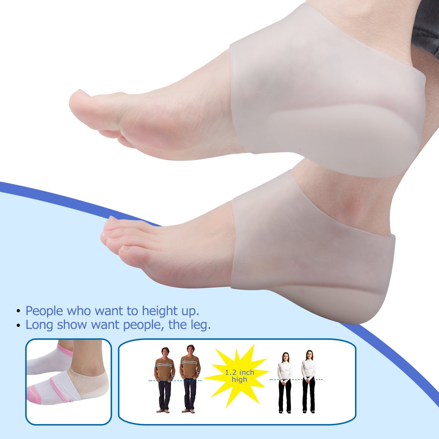 Plantar Fasciitis Silicone Heel Sock Heel Lift Insoles Silicone High Increase Shoe Inserts