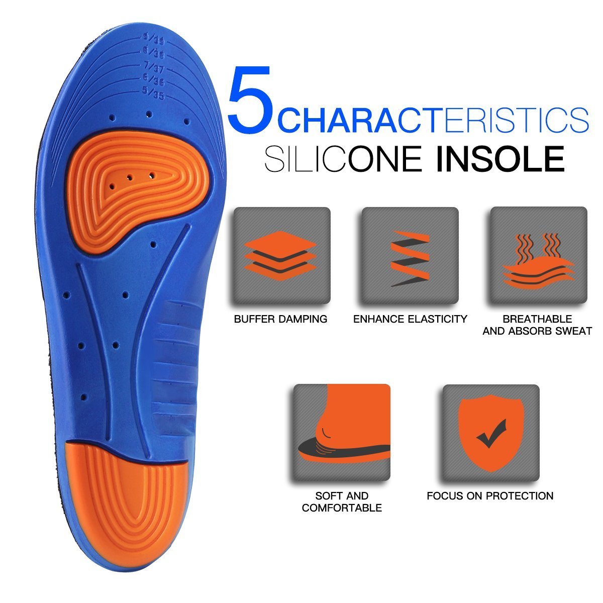 2018 Hot Sale Breathable Sports PU Foam Insoles for Women and Men