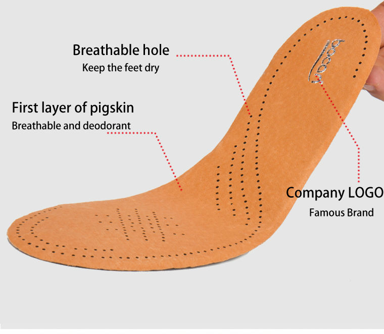 Free Trim Brown Leather Surface Black Latex Sport Insole For Safety Shoes