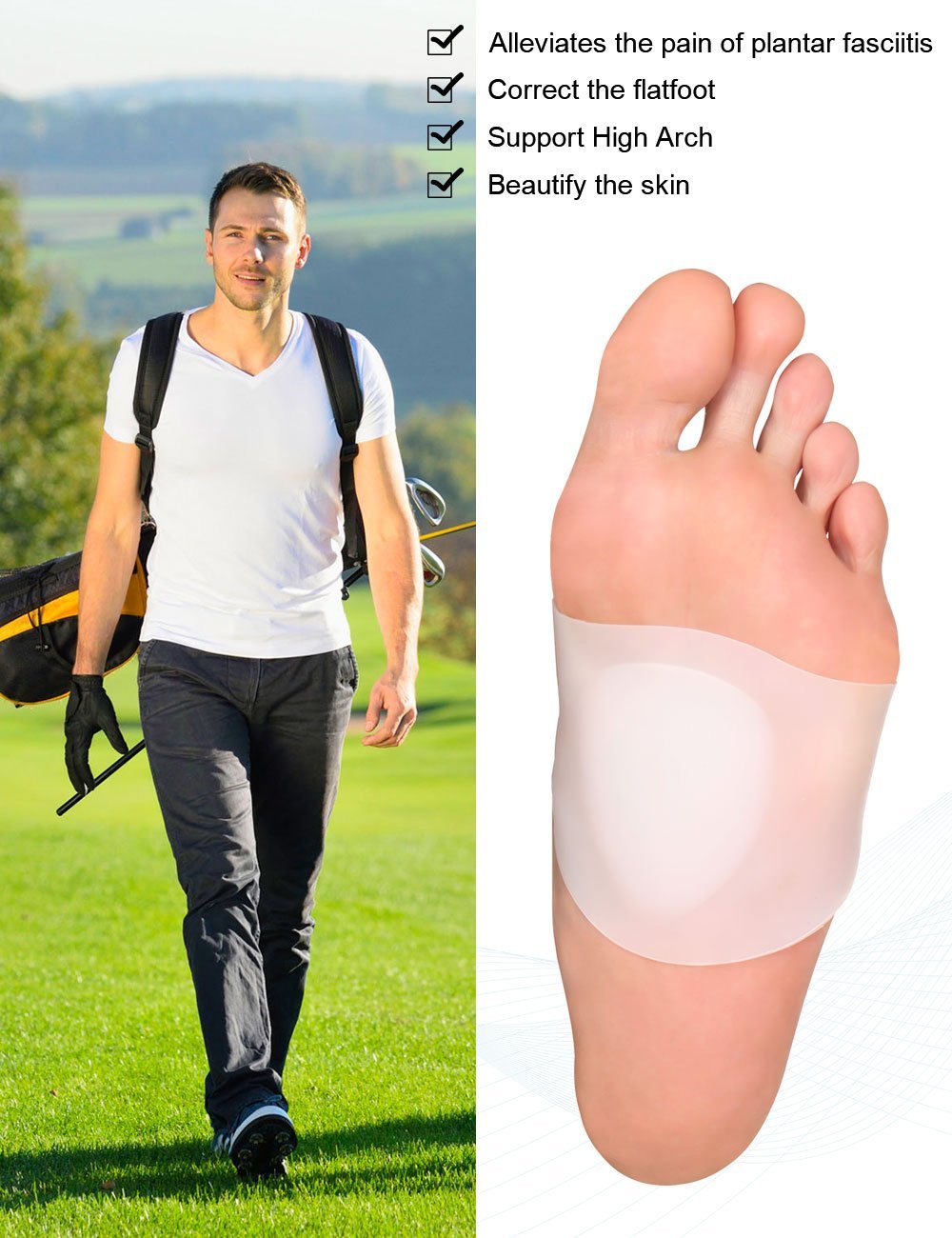 Arch Support Gel Cushion Pads Soft Gel Protector Sleeves for Flat Foot